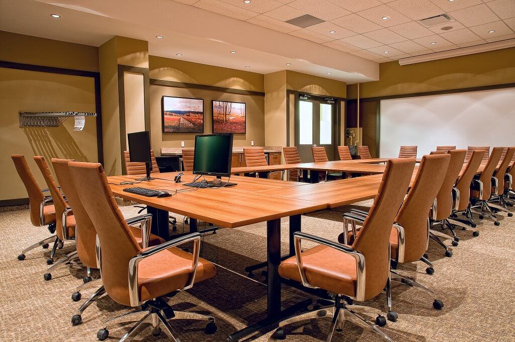 This conference room is modern, yet comfortable for its guests. 